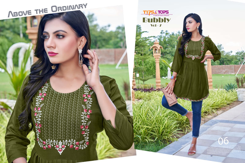 Tips & Tops Bubbly Vol 7 Rayon With Embroidery Work Fancy Western Top stylish Designer Kurti