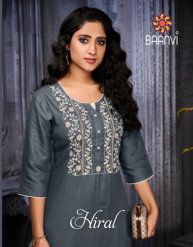 Baanvi Hiral Vol 1 Slub Namo Embroidery Work Casual Wear Kurti