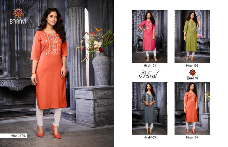 Baanvi Hiral Vol 1 Slub Namo Embroidery Work Casual Wear Kurti