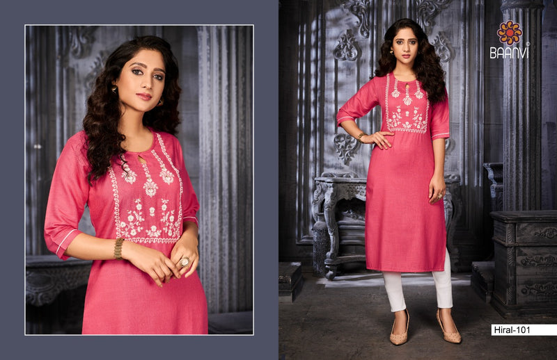 Baanvi Hiral Vol 1 Slub Namo Embroidery Work Casual Wear Kurti