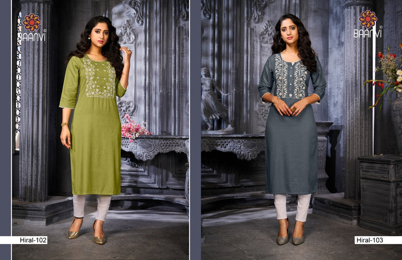 Baanvi Hiral Vol 1 Slub Namo Embroidery Work Casual Wear Kurti