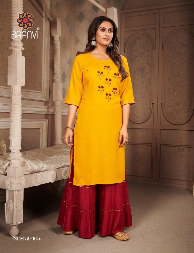 Baanvi Nusrat Vol 1 Rayon Slub Hand Work Stylish Kurti