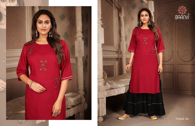 Baanvi Nusrat Vol 1 Rayon Slub Hand Work Stylish Kurti