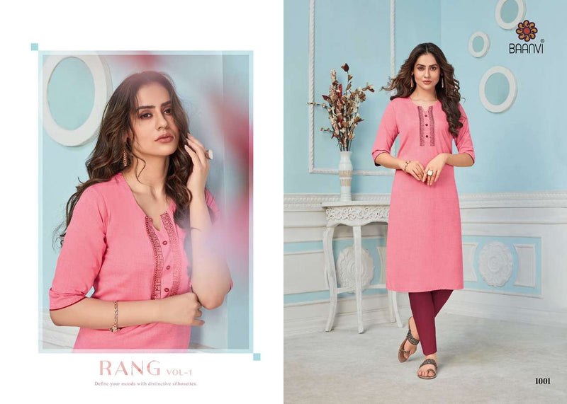 Baanvi Rang Vol 1 Cotton Slub With Embroidery Work Kurti