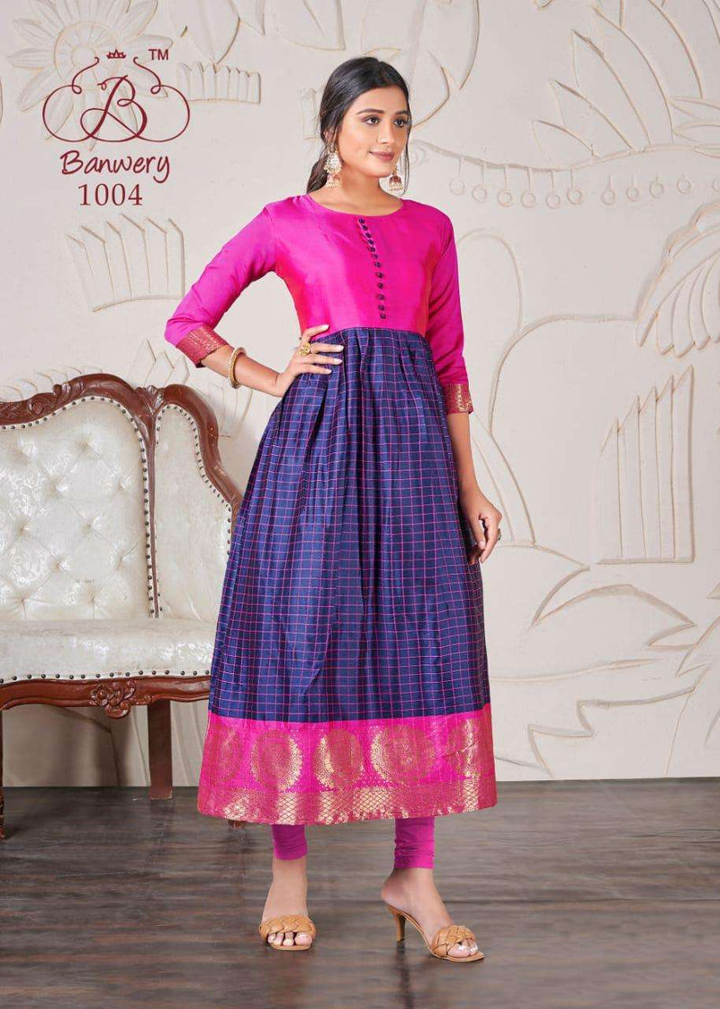 Banwery Fashion Launch Peehu Heavy Silk Weaving Long Gown Type Casual Wear Readymade  Kurtis