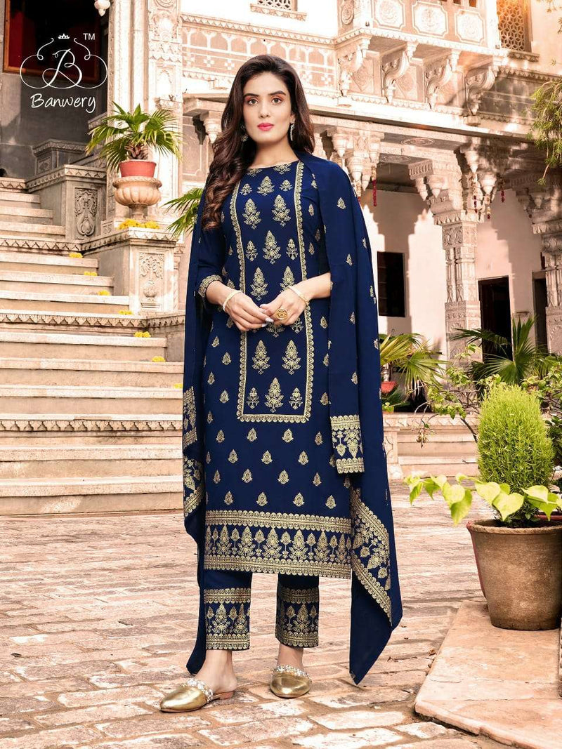 Banwery Launch By Parishi Rayon Foil Prined Exclusive Attractive Look Pakistani Salwar Kameez