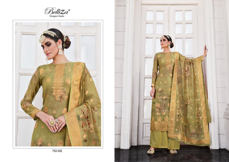 Belliza Designer Studio Shahinoor Pure Organza Jacquard Digital Print Handwork Salwar Suit