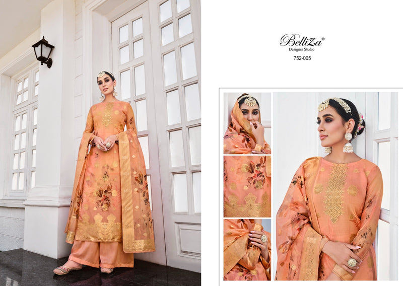 Belliza Designer Studio Shahinoor Pure Organza Jacquard Digital Print Handwork Salwar Suit