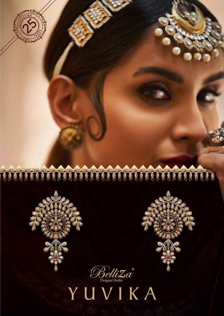 Belliza Designer Suit Yubika Pure Velvet Heavy Embroidery Work Salwar Kameez