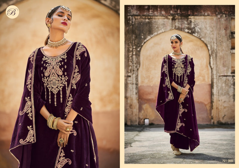 Belliza Designer Suit Yubika Pure Velvet Heavy Embroidery Work Salwar Kameez