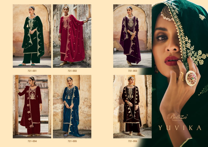 Belliza Designer Suit Yubika Pure Velvet Heavy Embroidery Work Salwar Kameez