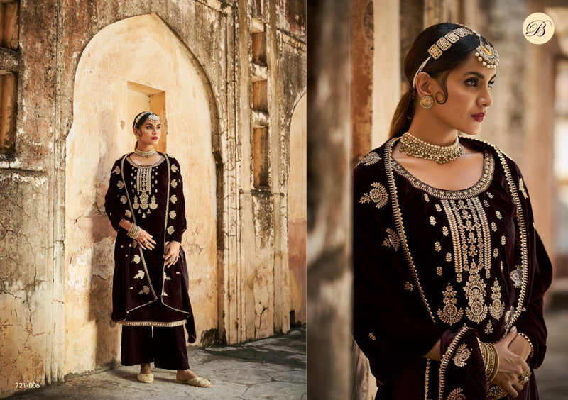 Belliza Designer Suit Yubika Pure Velvet Heavy Embroidery Work Salwar Kameez