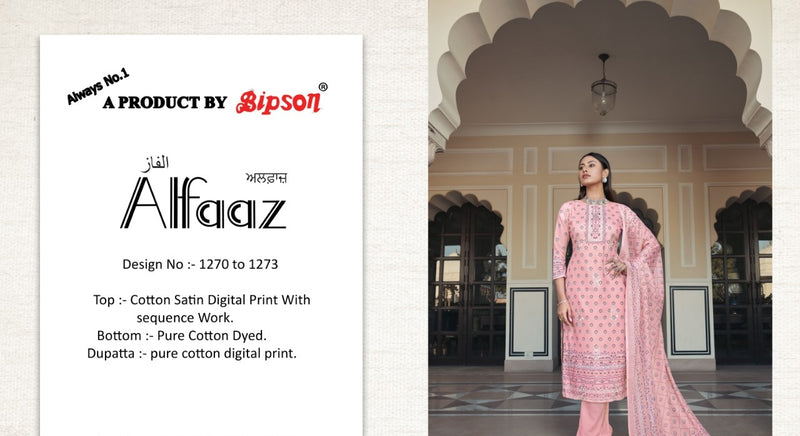 Bipson Alfaaz Cotton Satin Digital Print Sequence Work Dress Material