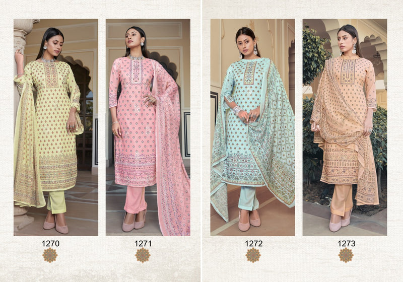 Bipson Alfaaz Cotton Satin Digital Print Sequence Work Dress Material