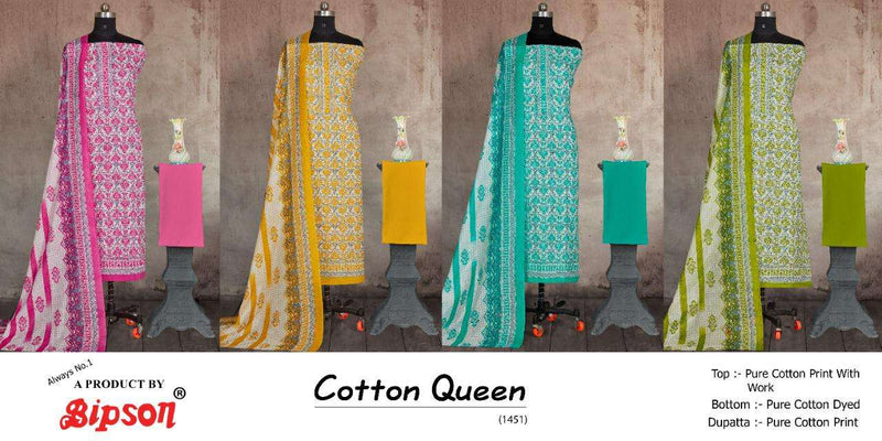 Bipson Fashion Cotton Queen 1451 Cotton Printed With Work Summer Wear Casual Patiyala Salwar Kameez