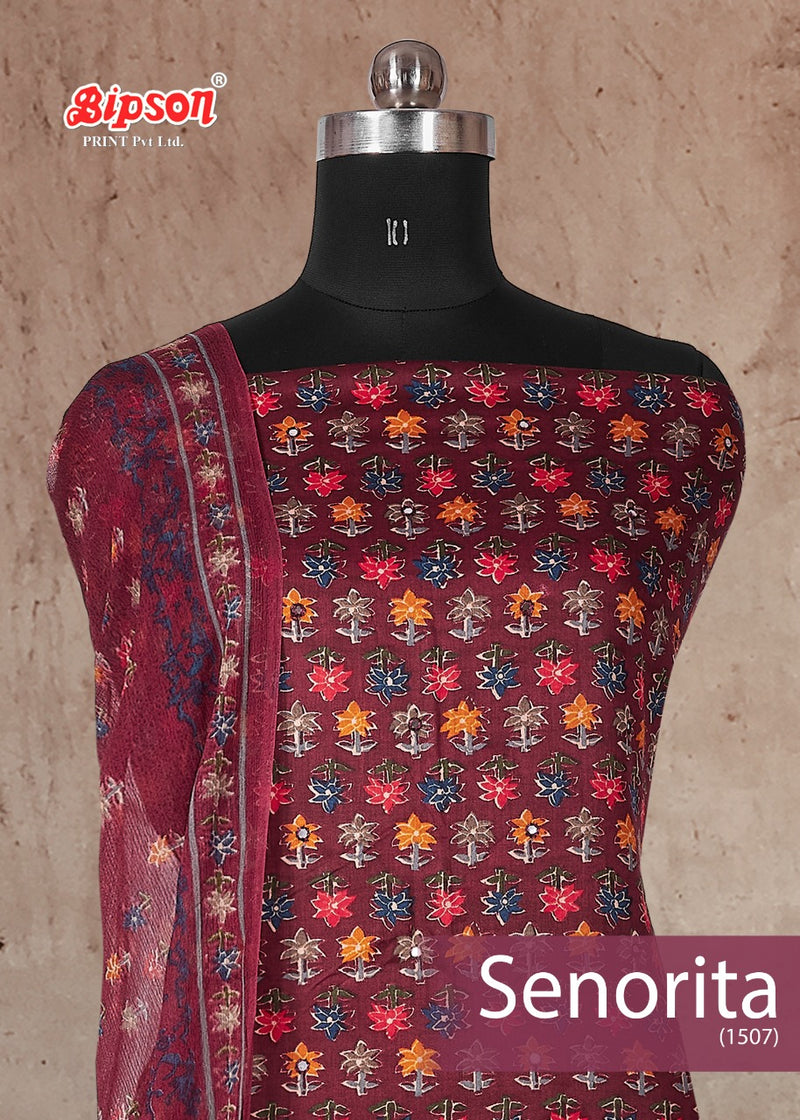 Bipson Fashion Senorita 1507 Jam Satin Print With Khatliwork Designer Exclusive Casual Wear Salwar Suits