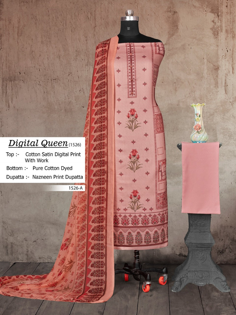Bipson Launch By Digital Queen D No 1526 Cotton Satin Fancy Printed Regular Wear Salwar Kameez