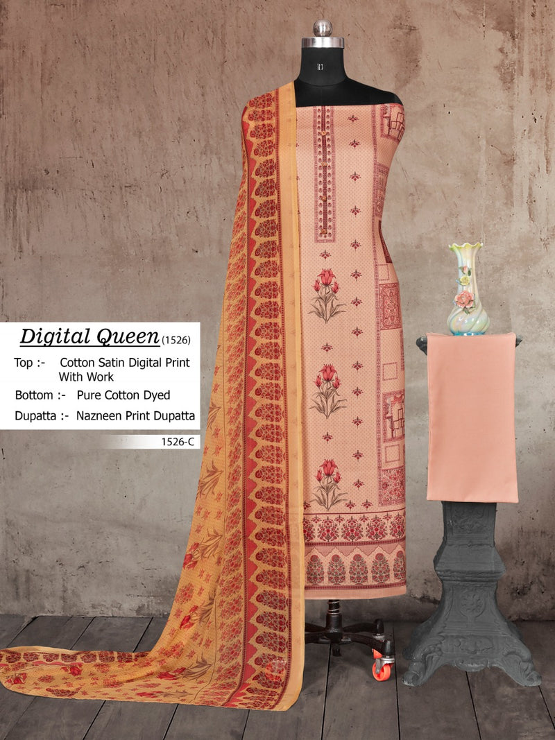 Bipson Launch By Digital Queen D No 1526 Cotton Satin Fancy Printed Regular Wear Salwar Kameez
