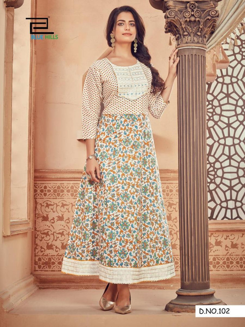 Blue Hills Ada Cambric Cotton With Embroidery Thread Work Gorgeous Look Casual Wear Kurtis