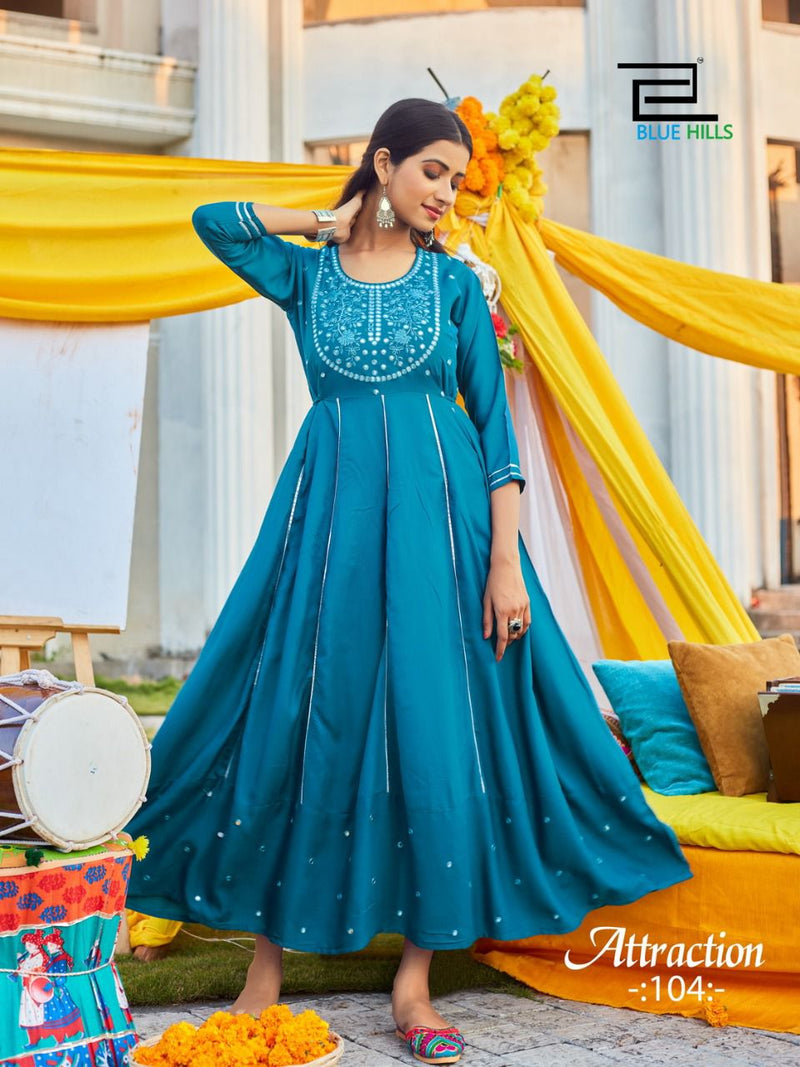 Blue Hills Attraction Vol 1 Pure Rayon Anarkali Classy Mirror Work Gotta Pati Kurti