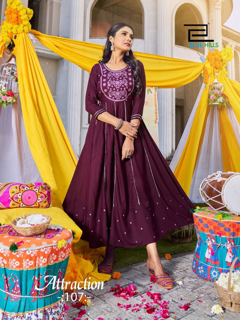 Blue Hills Attraction Vol 1 Pure Rayon Anarkali Classy Mirror Work Gotta Pati Kurti