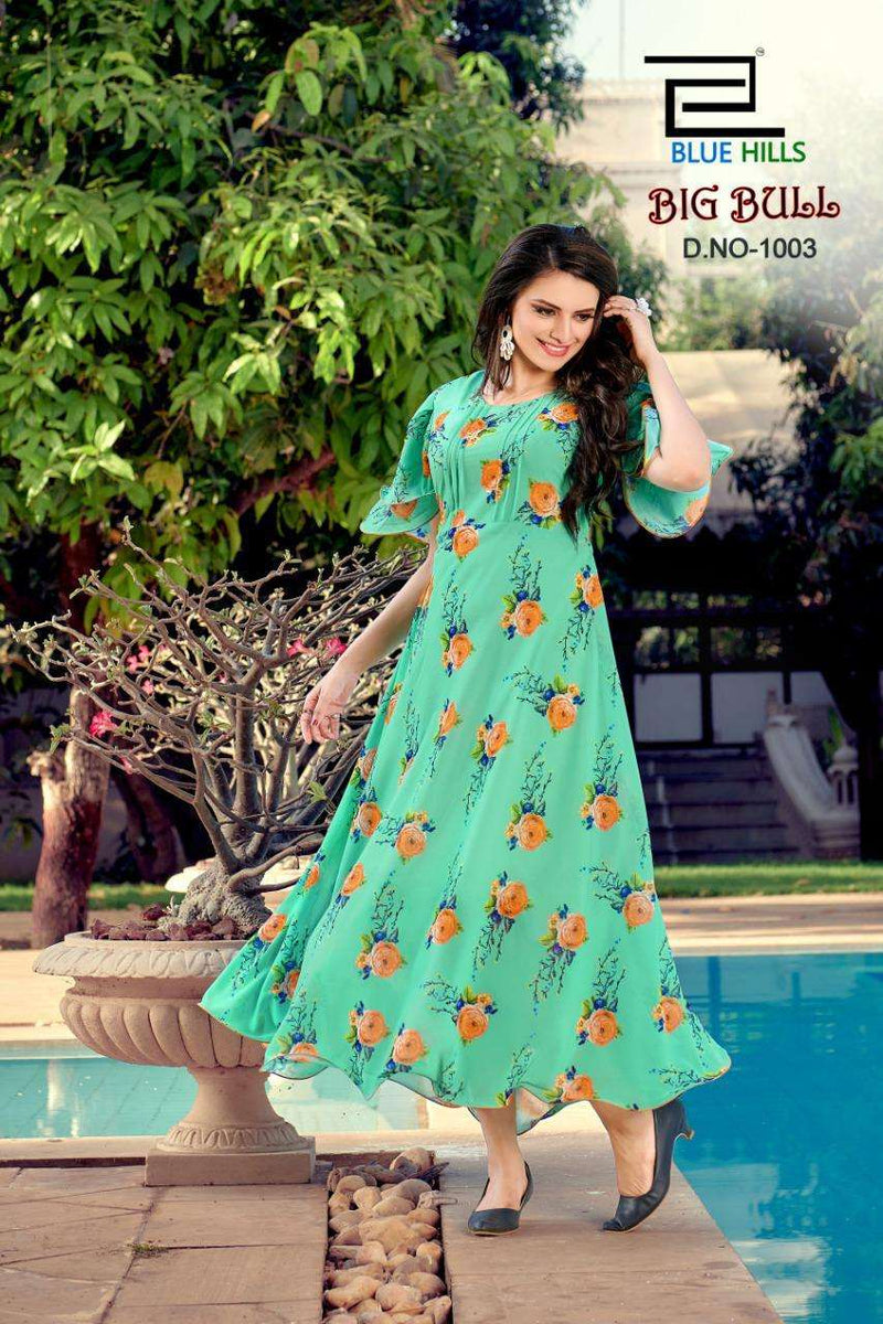 Blue Hills Bigg Bull Weightless Chiffon Printed Designer Attractive Look Party Wear Gowns