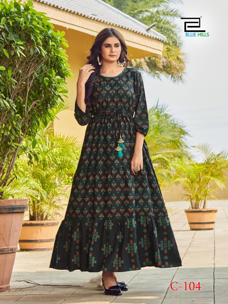 Blue Hills Chhorii Rayon Style Fancy Wear Gown Collection