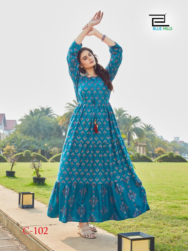 Blue Hills Chhorii Rayon Style Fancy Wear Gown Collection