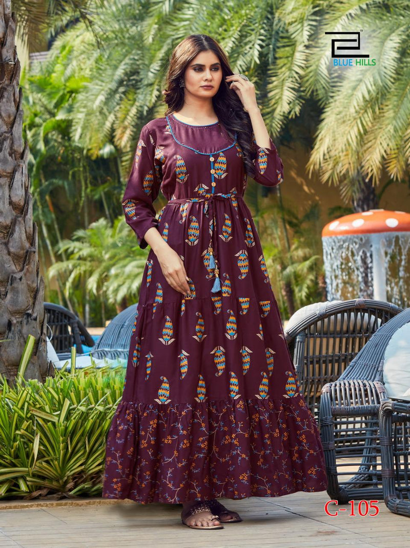 Blue Hills Chhorii Rayon Style Fancy Wear Gown Collection