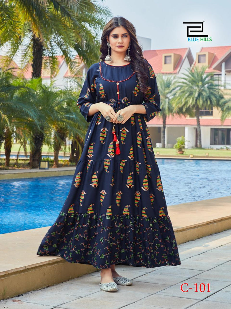 Blue Hills Chhorii Rayon Style Fancy Wear Gown Collection