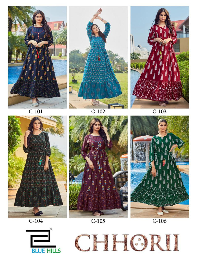 Blue Hills Chhorii Rayon Style Fancy Wear Gown Collection