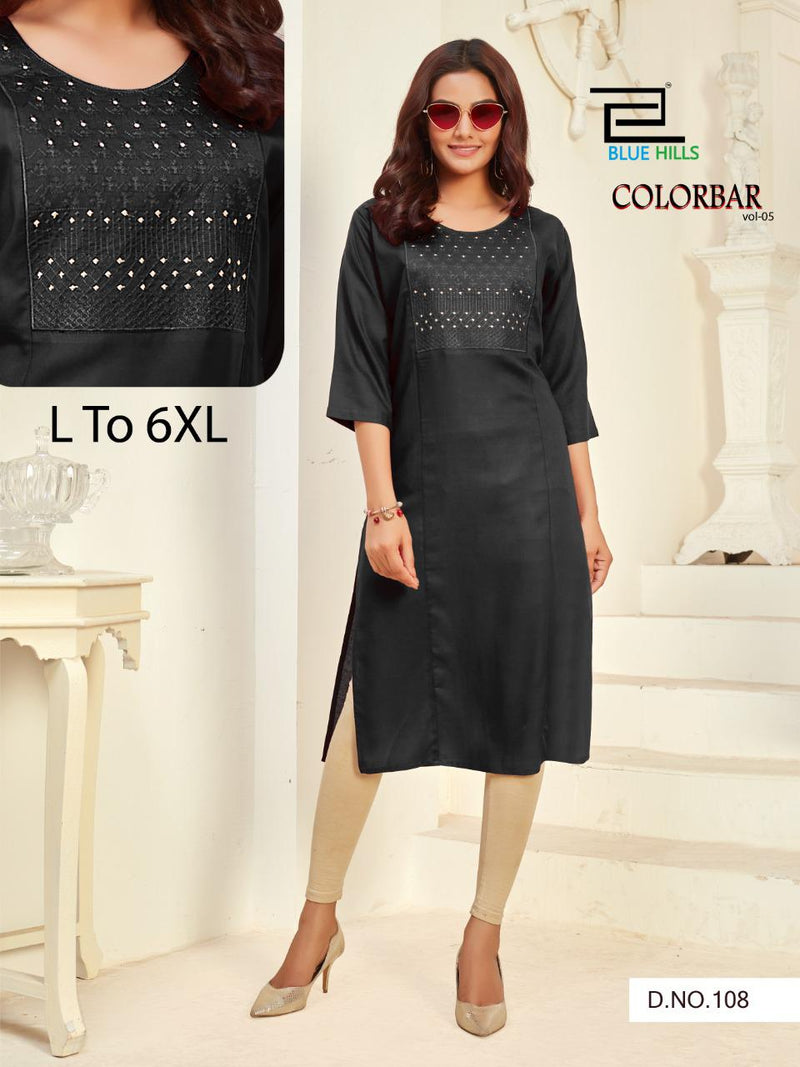 Blue Hills Colorbar Vol 5 Rayon With Embroidery Work Exclusive Readymade Casual Wear Long Kurtis
