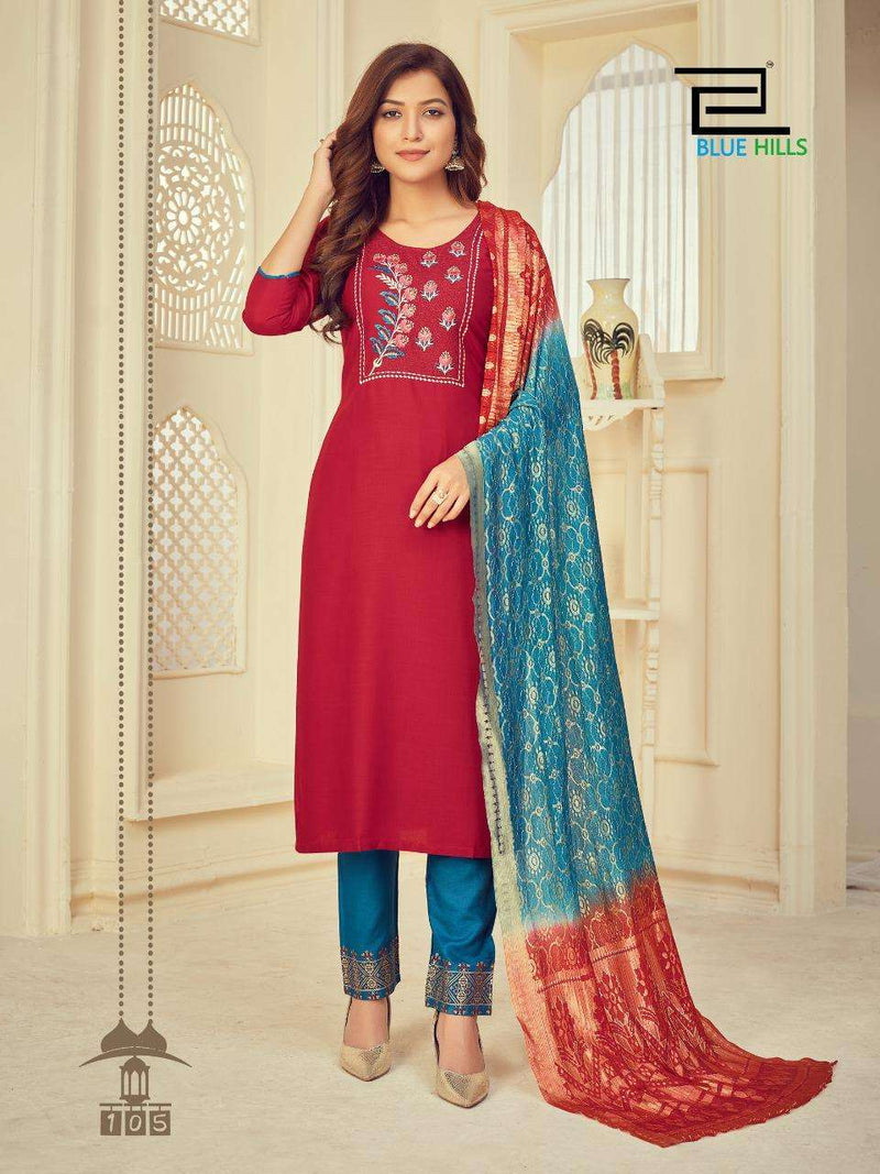 Blue Hills Launch By Skyline Vol 3 Rayon Slub With Embroidery Work Long Straight Exclusive Kurtis
