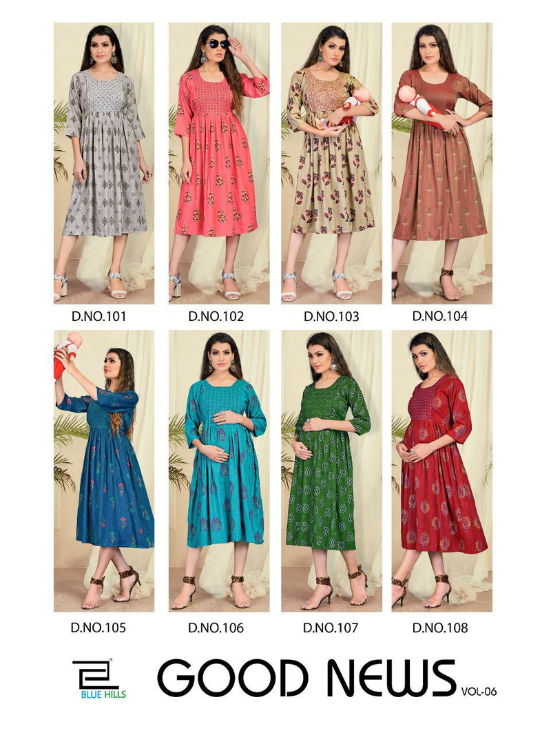 Blue Hills Launch Good News Vol 6 Rayon Long Gown Type Printed Fancy Readymade Kurtis