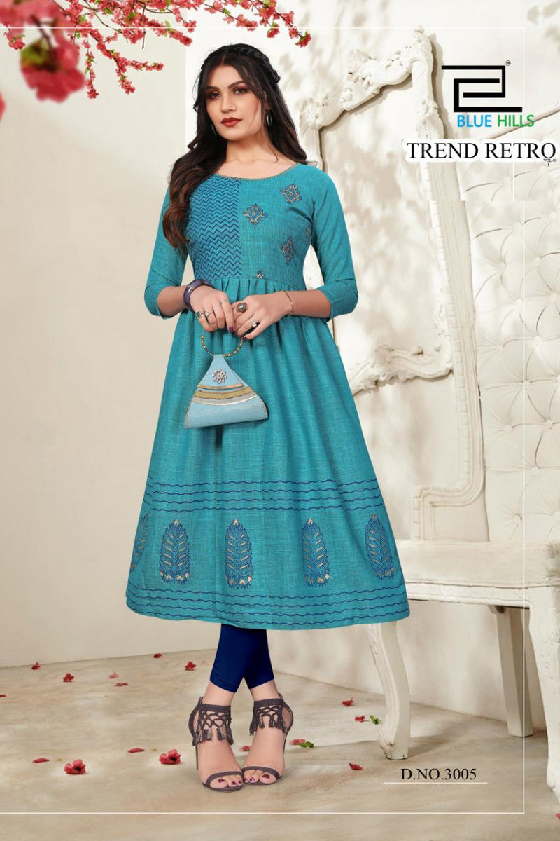 Blue Hills Trend Retro Vol 3 Rayon Frill Type Long Fancy Exclusive Look Casual Wear Kurtis