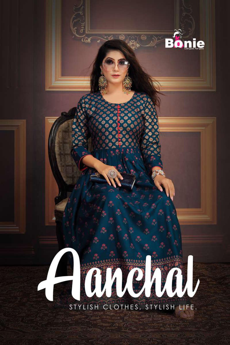 Bonie Aanchal Vol 2  Rayon New Style With Gold Foil Print Kurti