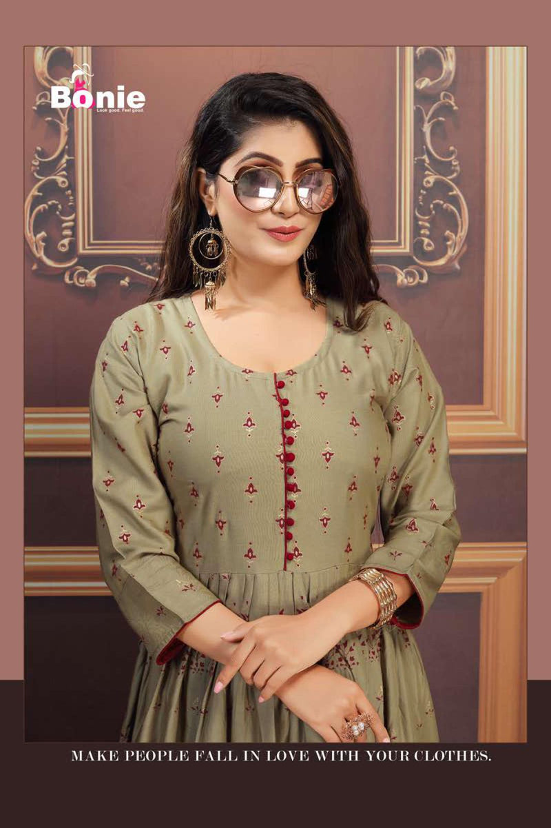Bonie Aanchal Vol 2  Rayon New Style With Gold Foil Print Kurti