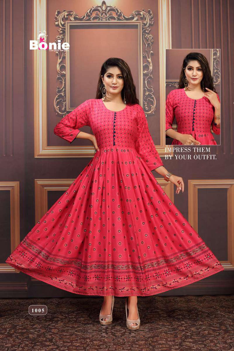 Bonie Aanchal Vol 2  Rayon New Style With Gold Foil Print Kurti