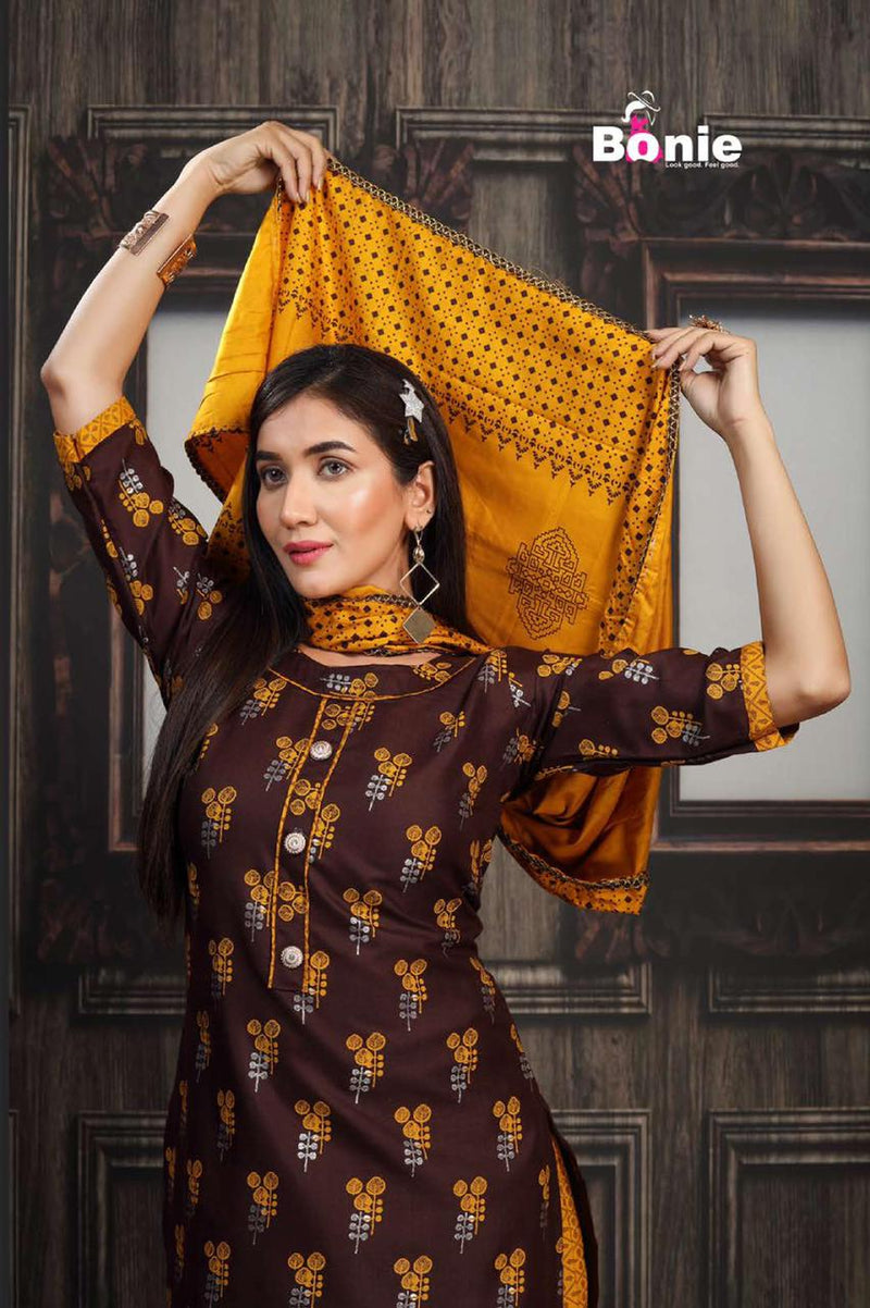 Bonie Launch Meera Vol 2 Heavy Rayon With Gold Printed Readymade Long Kurtis With Skirts