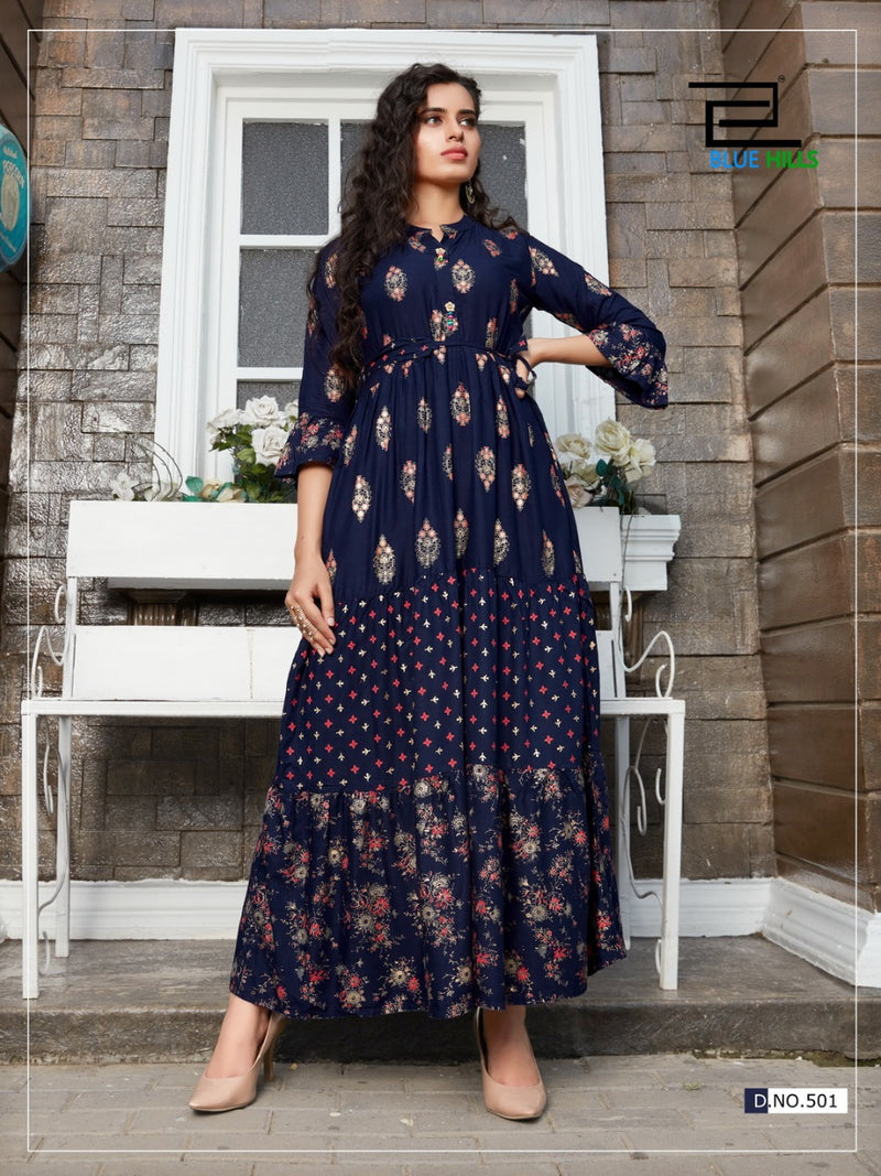 Blue Hills Bournvilla Vol 5 With Foil Print Kurtis In Rayon