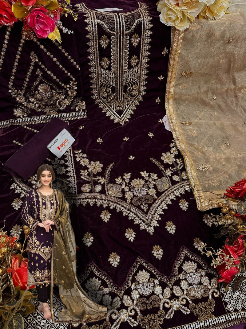 Fepic Rosemeen C 1296 A Velvet With Heavy Embroidery Work Stylish Designer Pakistani Fancy Salwar Kameez