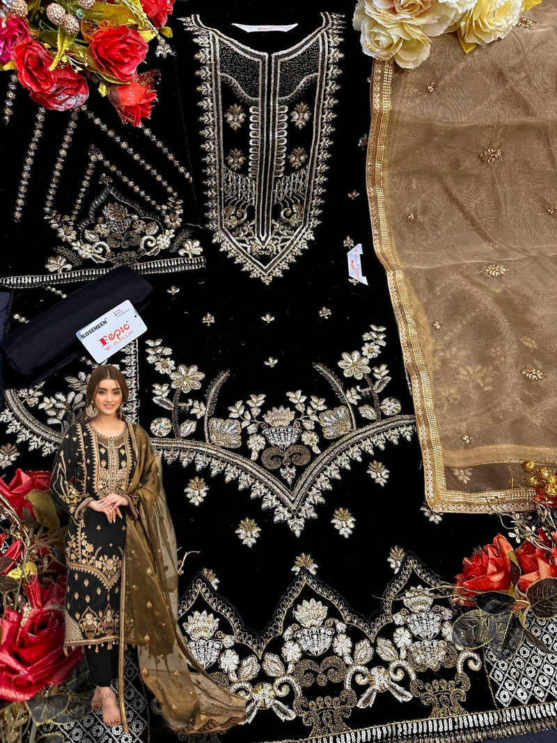 Fepic Rosemeen C 1296 B Velvet With Heavy Embroidery Work Stylish Designer Pakistani Fancy Salwar Kameez