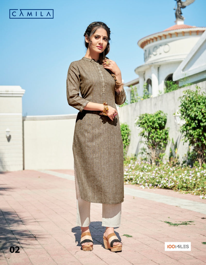 100 Miles Camila Blendid Kurti With Embroidery In Cotton