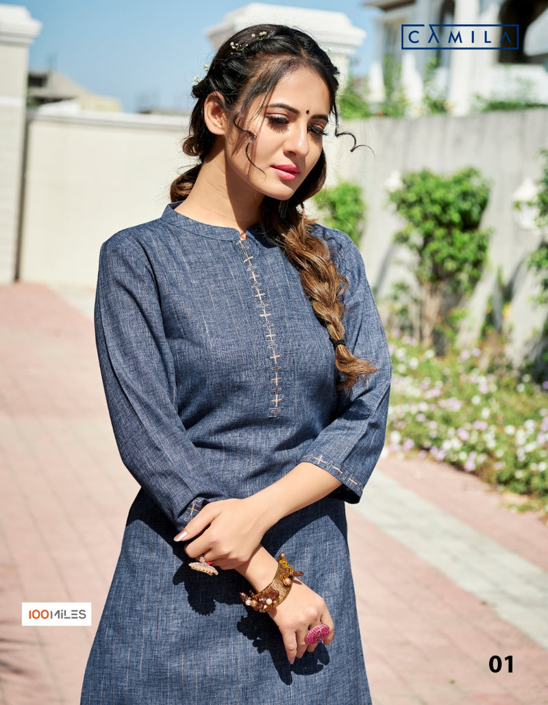 100 Miles Camila Blendid Kurti With Embroidery In Cotton
