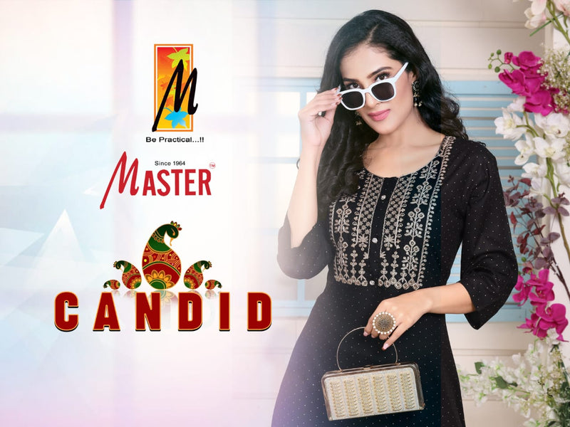 Master Candid Rayon Ghera With Fancy Work Stylish Party Wear Kurtis