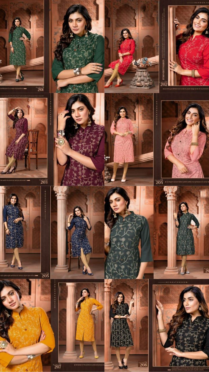 MF Canvas Vol 2 Rayon Fancy Embroidered Festive Wear Kurtis