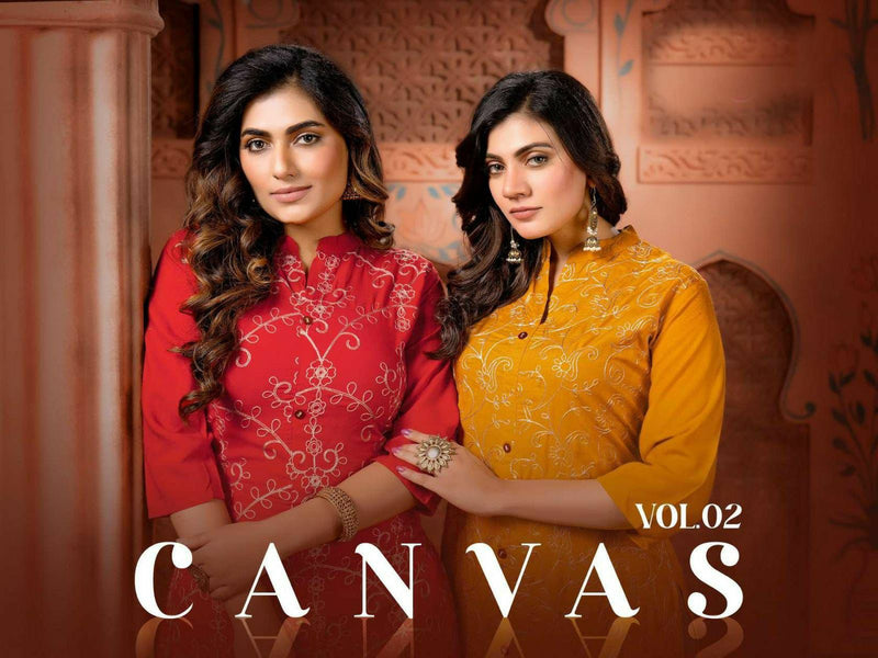 MF Canvas Vol 2 Rayon Fancy Embroidered Festive Wear Kurtis