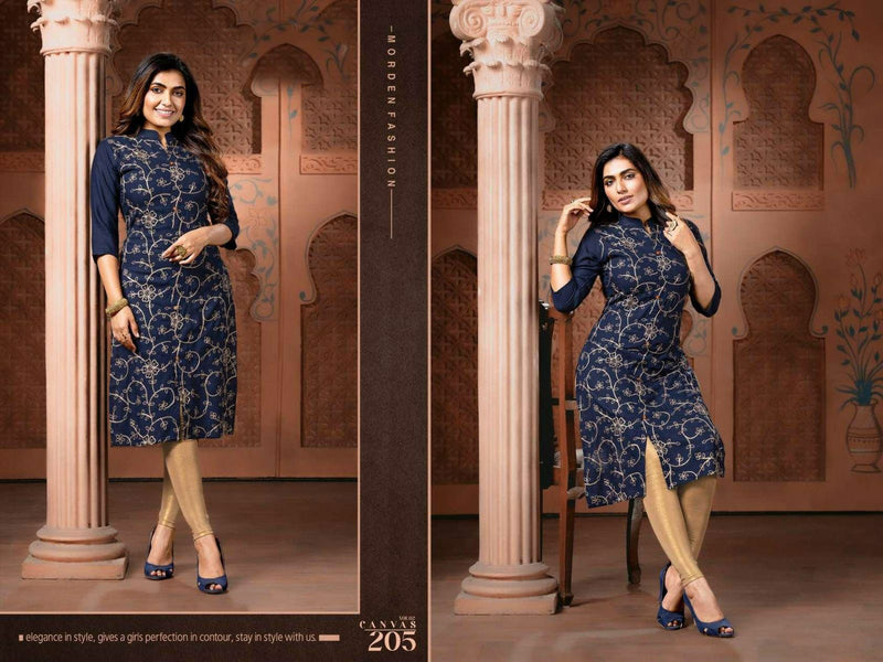 MF Canvas Vol 2 Rayon Fancy Embroidered Festive Wear Kurtis