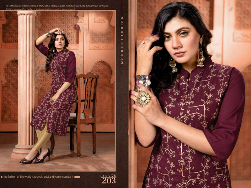 MF Canvas Vol 2 Rayon Fancy Embroidered Festive Wear Kurtis