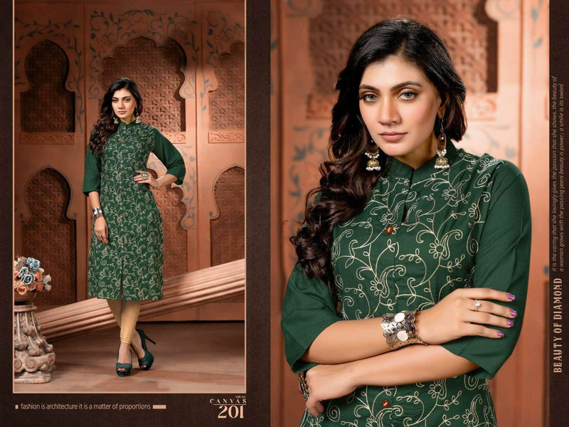 MF Canvas Vol 2 Rayon Fancy Embroidered Festive Wear Kurtis